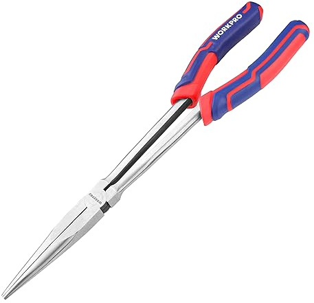 WORKPRO Premium 11” Extra Long Needle Nose Pliers, Paper Clamp Precision, Heavy-Duty CRV Steel, Soft Grip