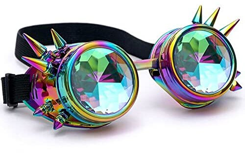 Wudaizhi Kaleidoskop Gläser Steampunk Schutzbrille Niet des Steampunk Windschutz Spiegel Vintage Gothic Rave Regenbogenkristalllinsen Brille Brille