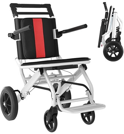 GHBXJX Kleiner Rollstuhl Faltbar Leicht Transportrollstühle, Ultraleicht Rollstühle für die Wohnung, Reiserollstuhl mit Trolleybar, Verstellbare Armlehnen, Sicherheitsgurt, Aluminium, 11 kg