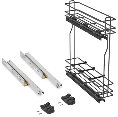 Emuca - Küchenmöbe Ausziehbarer Flaschenhalter, seitlich ausziehbar, sanftem Schließen,Modul 150mm, Grau anthrazit, Stahl