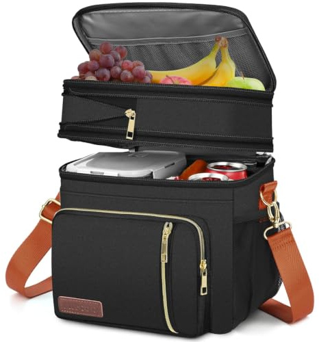 MIYCOO Borsa Termica Porta Pranzo, Borsa Frigo 15 Litri, Borsa Doppio Scomparto Pranzo Grande, Termica Per Alimenti Caldi E Freddi Da Viaggio per Uomo Donna Picnic/Barbecue/Campeggio/Viaggio