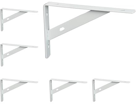 Relaxdays Regalträger im 6er Set, Regalhalterung für Wand, Regalwinkel Metall, Wandkonsole, HBT: 9,5x1,5x15 cm, weiß