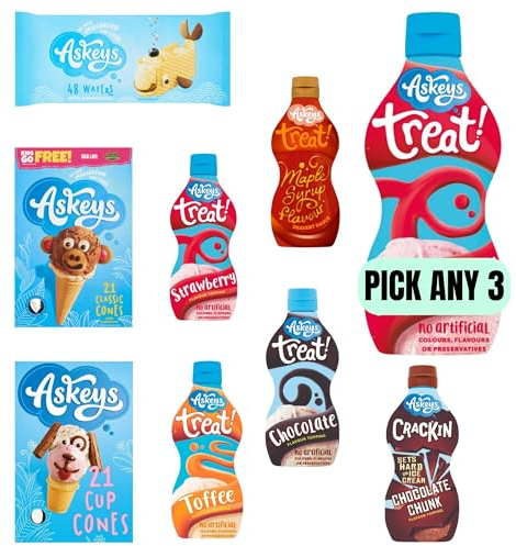 Pick Any 3 Askeys Dessert and Ice Cream Toppings and Cones Pick and Mix