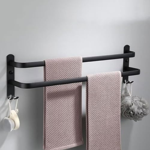 Handtuchhalter Wand mit 2 Haken Aluminium Handtuchstange Bad, Handtuchhalter für Badezimmer und Küche Schwarz 2 Stangen 80cm
