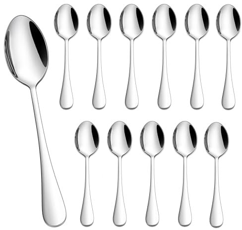 Homikit Kaffeelöffel 12 Stück, Edelstahl poliert Teelöffel Dessertlöffel Set, 13,5cm, Kleiner Löffel Set für Zuhause Restaurant Hotel Café, Runde Griffe & Glänzend, Spülmaschinenfest