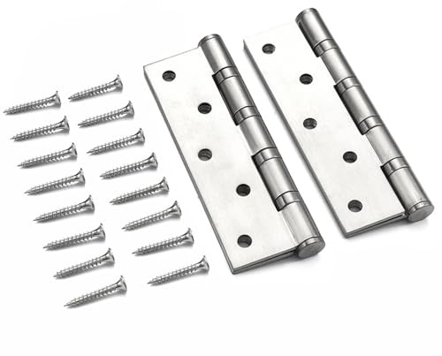 Pair of Door Hinges 125mm x 75mm, Stainless Steel Ball Bearing Hinges for Internal & External Doors, Wooden Door, Closet, Drawer, Including Fixing Screw (Thickened)