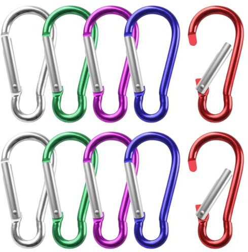 BOUMVID 10 Pezzi Moschettone Portachiavi, 5 Colori Piccoli Moschettone Piccolo Alluminio Compatto Leggero Moschettoni Per Zaino Cani al Guinzaglio Campeggio Pesca Viaggi (47 x 22 mm, 5 Colori)