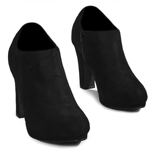 Perphy Round Toe Platform Block Heel Black Ankle Booties for Women 6 M US