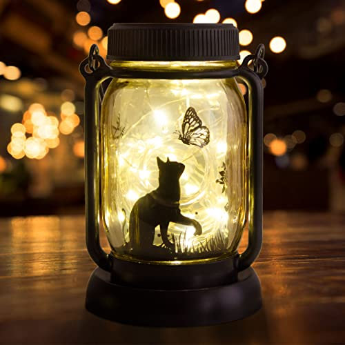 Solarlaterne für Außen Katzen-Gartendekor, 3-in-1-Katzenlaternenlampe, Geschenke für Frauen, Geschenke für Katzenliebhaber, Katzen-Gedenkgeschenke bei Verlust einer Katze