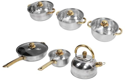 Juego de Ollas y Sartenes de Acero Inoxidable, Juegos de Utensilios de Cocina, Juego de Utensilios de Cocina de Acero Inoxidable, Juego de Ollas y Sartenes, Antiadherentes,