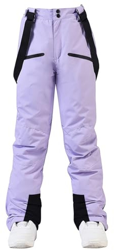 HOUZONIY Pantalon de Ski pour Femme - Pantalon de Snowboard Thermique - Pantalon d'extérieur pour Femme - Taille réglable - avec Bretelles Amovibles - Vêtement de Ski(Violet S)