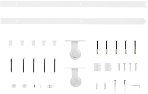 Gecheer Kit di Binari,per Porte,Scorrevoli,SKIEN,200 cm,in Acciaio Bianco,Set Binari per Porte Sorrevoli da Interno