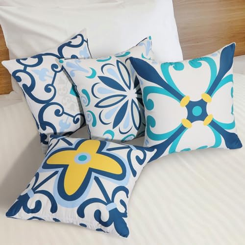 Betadistor Cushion Covers 18 x 18 Set of 4 Vintage Mandala Big Flower Pillows Case Couch Farmhouse Bohemian Cushion Cover Home Decor Bedroom Bed Sofa, Bohemian, 506-0115