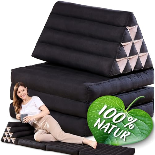 Namasdee Thaikissen 3 Auflagen 175x50x8cm mit 100% natürlicher Kapokfüllung (Schwarz Uni)