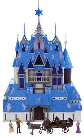 Disney Store Official Frozen Set Juego Castillo Arendelle con muñecos y Luces, Incluye Figuras Juguete Anna, Elsa, Kristoff, Olaf y Sven, casa muñecas con Luces y música