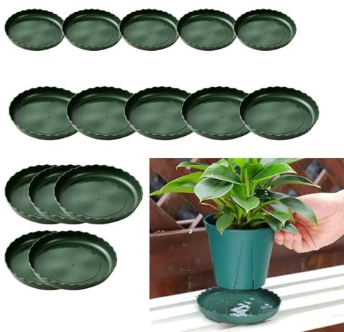 Furforstk Plant Saucers for Pots 15 Pcs Plant Pot Saucers, Plant Saucer, Plant Trays for Pots, Plant Tray in 3 Sizes (11cm, 16cm, 20cm) - Allow Plants to Retain Moisture/Protects Furniture (Green)