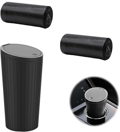 Fahrzeug-Getränkehalter, kleiner Mülleimer, wasserdicht, Auto-Mülleimer mit Deckel mit 2 Taschen, Mülleimer, tragbar, wasserdicht, allgemein, für Auto, Büro, Haus (schwarz)