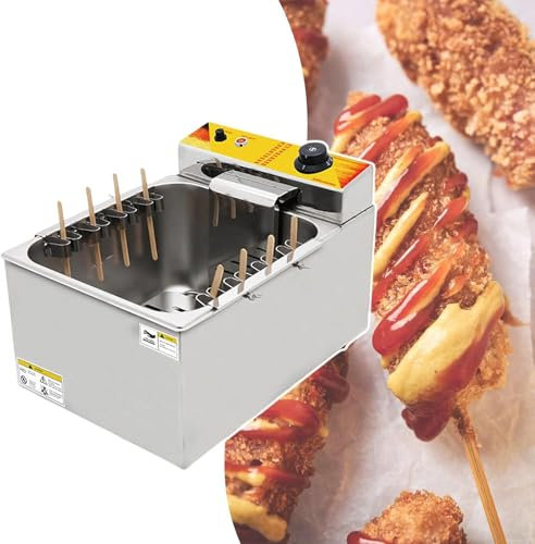 Commercial Deep Fryer 12L, 2500W Automatic Cheese Hot Dog Sausage Grill Stove Sticks Fritter, Sausage Fryers Adjustable Temperature, Large Capacity Electric Deep Hot Corn Dog Fritter