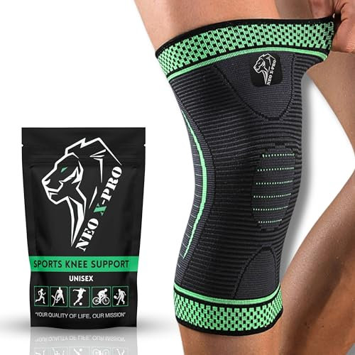 NEO X-PRO Ginocchiera ortopedica sportiva a compressione – Supporto ginocchio uomo/donna per menisco, legamenti e artrosi – Fascia ginocchio per corsa, calcio e trekking (Verde, L)