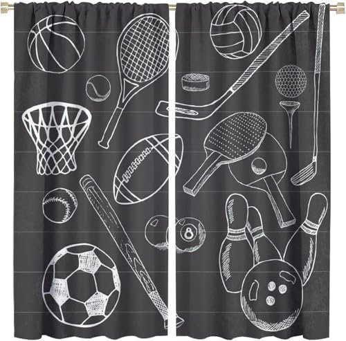3D Fußball American Football Basketball Gardinen Mit Ösen 2Er Set Romantisch Vorhänge Blickdicht Mikrofaser Vorhang Ösenschal Verdunkelungs Kälteschutz Für Kinderzimmer Junge Mädchen 1-53161460967694