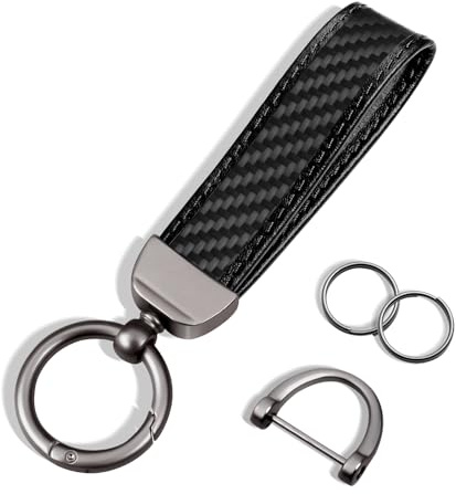 T-carbon Auto Schlüsselanhänger mit Kohlefaser Matt & Lederkante - Schlüsselbund mit Anti-Lost D-Ring, Keychain Schlüsselband Kurz mit Schlüsselring für Schlüssel