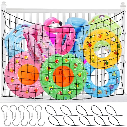 Muximud Extra Large Pool Float Storage Net with Hook & Ties, 71 x 47 Inch