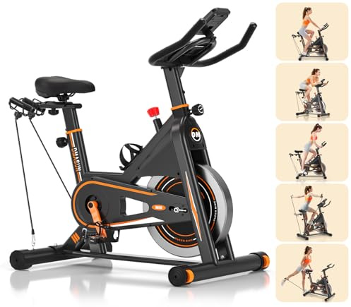 DMASUN Exercise Bike for Home Gym Use with LCD Display & Tablet Holder, Silent 0-100% Level Resistance Indoor Cycling Bike, Professional Stationary Bike with Comfortable Seat, 350/360LBs Capacity