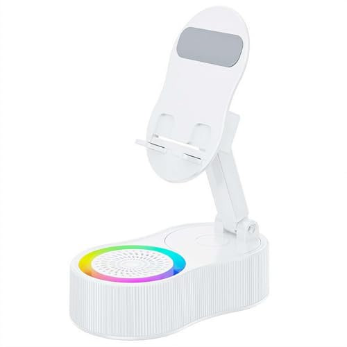 Altavoz Bluetooth de audio de inducción sin cables, soporte para teléfono 5 en 1, recargable de emergencia con luz ambiental colorida, soporte para tablet de conexión automática sin Bluetooth, sonido