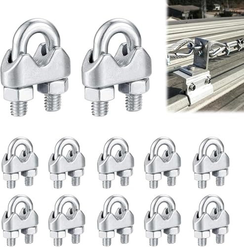 12 Pezzi Clip per Cavo Metallico Serracavo Acciaio M3, Morsetti Serracavo in Acciaio M3 Inox 304, Forma A U Morsetto Per Fune Metallica, per Fili Stendibiancheria, Cavi Metallici,Tende
