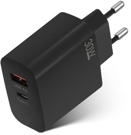 30W Chargeur Charge USB C 2 Ports USB-A et Type C Prise Adaptateur pour Galaxy S25/S24/S23/S22/S21/A35/A25/A15/A55/A54/A53/Note 20/10 Rapide Charger, Noir