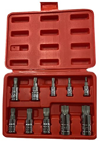Juego de 10 llaves de vaso métricas XZN de triple cuadrado para automoción