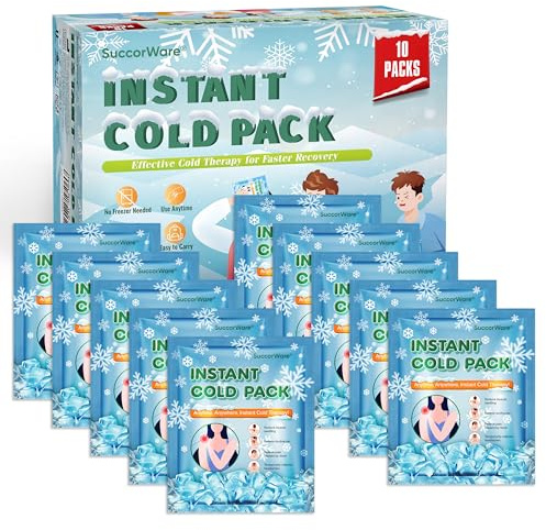 SuccorWare 10 Pack Instant Ice Pack for Injuries(4.9''x5.9'') Disposable Cold Compress for Pain Relief, Swelling, Sprains & Outdoor Activities