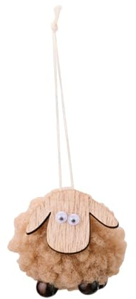 Badiman Weihnachtslamm Anhänger Aus Hochwertigem Holz Und Weichem-Niedliche Schaf Dekofigur Miniatur-Weicher Fell Schmuck als Hängeornament für Weihnachtsbaum Deko, Braun