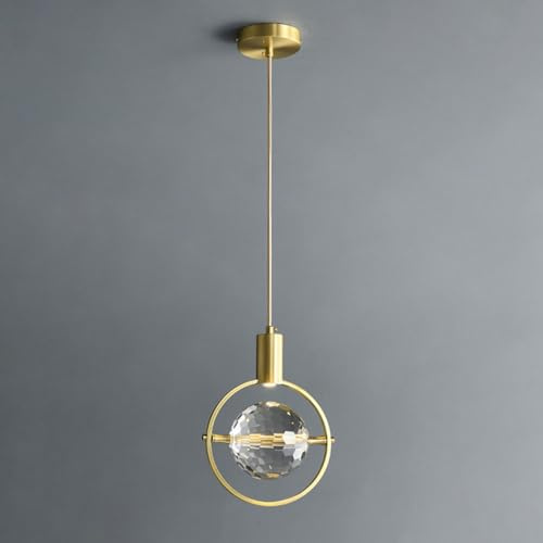 Jadssox Lámpara colgante de cristal con forma de globo, aro dorado, ideal for techos suspendidos. Lámpara LED colgante for sala de estar, dormitorio, mesita de noche o isla de cocina