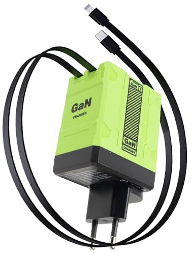 Caricatore GaN 120W, HOVCEH 2 in 1 Caricatore Veloce con Cavo Retrattile Type-C, Type-L da 80 cm, Compatto Presa GaN Retractable Charger per Android & iOS