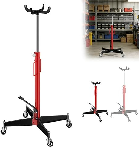 AufuN Getriebeheber 500 kg hydraulisch, Motorheber 115–190 cm Arbeitshöhe, Stufenlos Höhenverstellbar, 4 kugelgelagerte 360° Lenkrollen, Teleskop-Design mit Rundadapter für Werkstatt & Garage