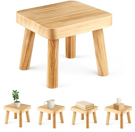 Youyijia Kleiner Holzhocker, Tritthocker für Kinder, Pflanzenständer aus Holz 25×23×21 cm, Beistelltisch für Küche, Bad, Schlafzimmer oder Kinderzimmer