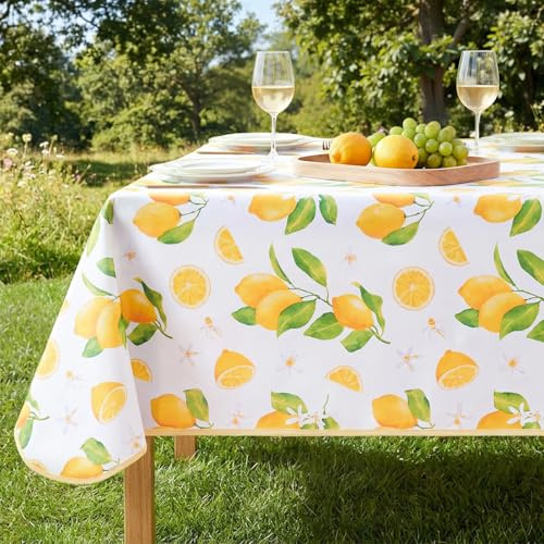 FIBORIA PVC Table Cloth Wipe Clean Rectangular 140x200 cm Lemon Tablecloth Plastic Oil Cloth Waterproof Vinyl Tablecloths for Outdoor Summer Garden Birthday Picnic Party Camping Garden,55 x 78 inch