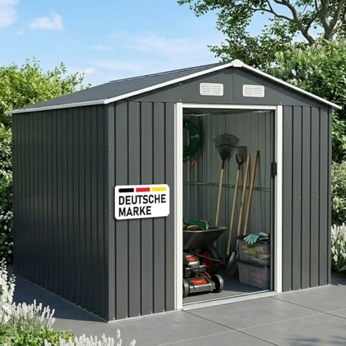 BRAST Gerätehaus Geräteschuppen Metall | TÜV geprüft | viele Größen | 163x89x180-278x323x192cm | Pultdach Satteldach | Gartenhaus mit Schiebetür | Anthrazit | wetterfest wasserdicht | 235x131x192cm