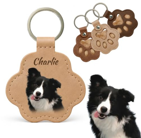 Iwe Cadeaux Commémoratifs Personnalisés pour Animaux avec Photo | Porte-Clés Patte Cuir Personnalisé avec Poils d’Animal et Nom, Cadeau Souvenir pour Chiens et Chats pour Amoureux des Animaux