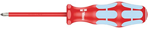 Wera 05022733001 3162 i VDE PH Tournevis isolé pour vis cruciformes PH, acier inoxydable, PH 1 x 80 mm, Rouge/Ice bleu