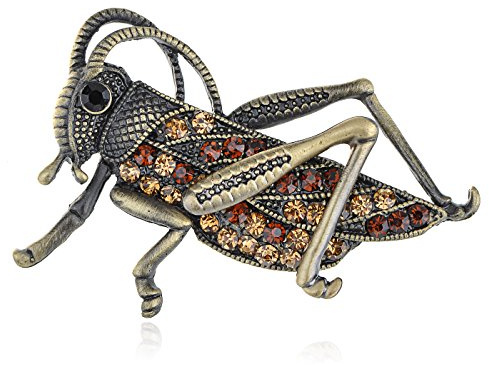 Alilang Antique Smoked Topaz Crystal Rhinestones Jump Grasshopper Cricket Brooch Pin