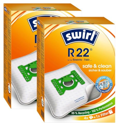8 Original SWIRL R22 Staubsaugerbeutel passend für Fakir S 200... 250 Serie (F89 F 89)