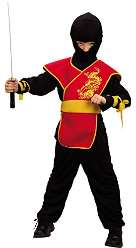 DEGUISE TOI - Déguisement ninja tunique garçon - Tunique - Cagoule - Ceinture - Pantalon - Tours de bras - M 7-9 ans (120-130 cm) - Noir - Déguisements enfants - 100% Polyester - Lavage à sec -