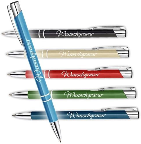 polar-effekt 1 Metall Kugelschreiber mit Gravur - Druckkugelschreiber mit Namen - Geschenk-Idee zum Geburtstag Mitbringsel - Farbe blau