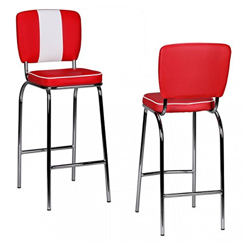 FineBuy Barhocker 2er Set American Diner Retro Rot, Sitzhöhe 76 cm | Barstuhl im 50er Jahre Stil mit Rückenlehne und Fußstütze, Tresenhocker bis 110 kg belastbar, gepolsterte Sitzfläche