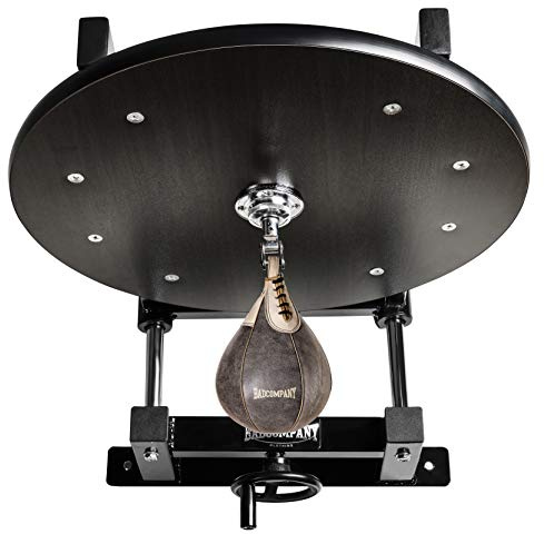 Deluxe Speedball Plattform Set inkl. Drehkugellagerung schwarz und Rindsleder Boxbirne med. braun/Boxapparat für die Wandmontage BCA-38