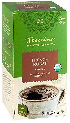 Teeccino French Roast Herbal Tea - Rich & Roasted Herbal Tea That’s Caffeine Free & Prebiotic for Natural Energy, Coffee Alternative, 25 Tea Bags