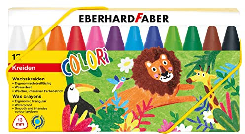Eberhard Faber 524010 - Wachsmalkreide Colori, 12 wasserfeste Wachsmalstifte im Kartonetui