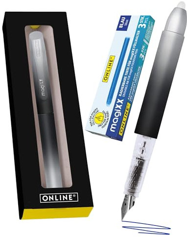 Online Füllhalter magiXX Dark Shadow I Füller mit radierbarer, blauer Tinte I inkl. 4 magiXX Patronen I Schreiben, radieren & korrigieren in einem I Füllfederhalter als Geschenk für Schule & Uni